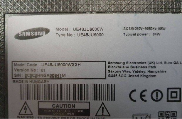 Samsung UE48JU6000 LED LCD tv hibs trtt alkatrsznek UE48JU6000W