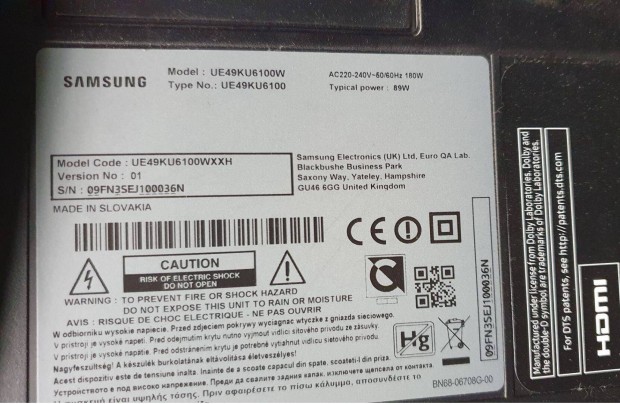 Samsung UE49KU6100W LED LCD tv hibs trtt alkatrsznek UE49KU6100