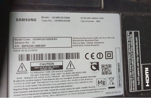 Samsung UE49KU6100W LED LCD tv hibs trtt alkatrsznek UE49KU6100