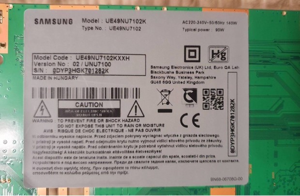 Samsung UE49NU7102K Smart UHD LED tv main board alkatrsznek