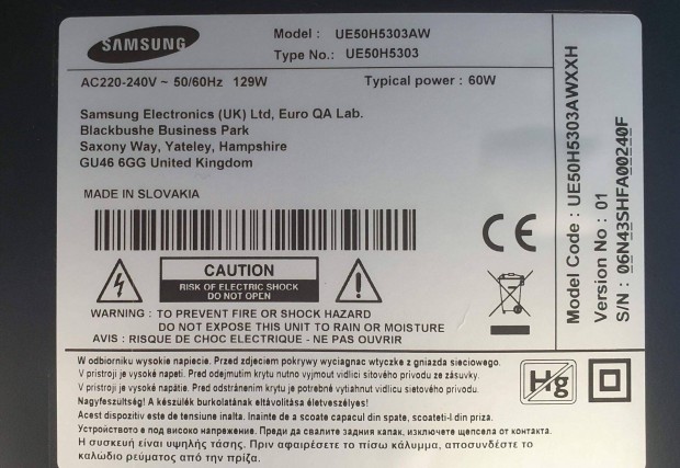 Samsung UE50H5303 LED LCD tv hibs trtt alkatrsznek Tcon elkelt