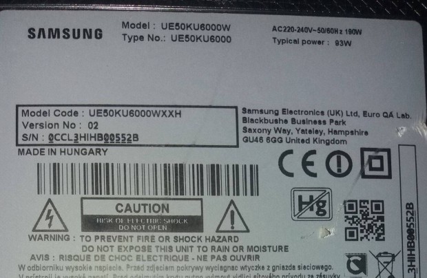 Samsung UE50KU6000 UHD 4K LED LCD tv hibs trtt alkatrsznek