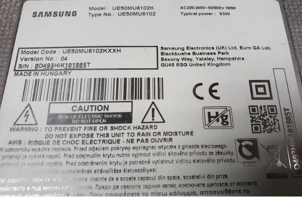 Samsung UE50MU6102K Ver04 Main board hibs nem kapcsol be