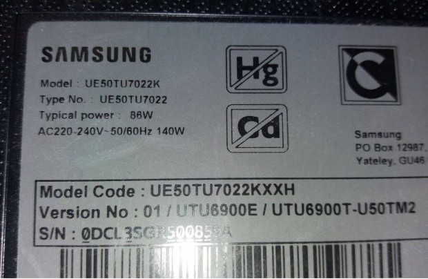 Samsung UE50TU7022K LED LCD tv httr alkatrsznek UE50TU7022