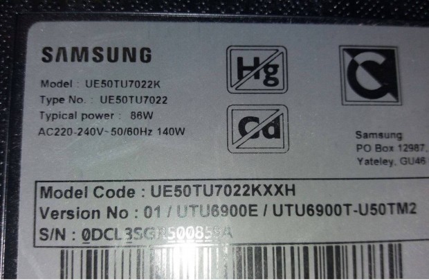 Samsung UE50TU7022K LED LCD tv j httr alkatrsznek UE50TU7022