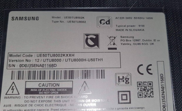 Samsung UE50TU8002K 4K UHD LED tv hibs trtt alkatrsznek