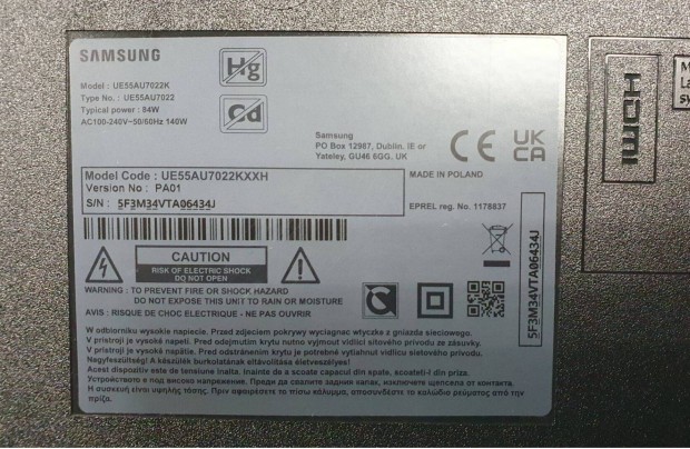 Samsung UE55AU7022K LED LCD tv hibs trtt alkatrsznek