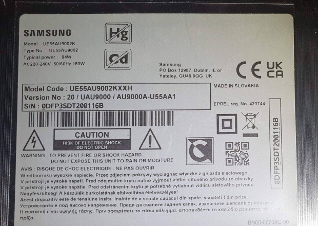 Samsung UE55AU9002K LED LCD tv hibs trtt alkatrsznek UE55AU9002