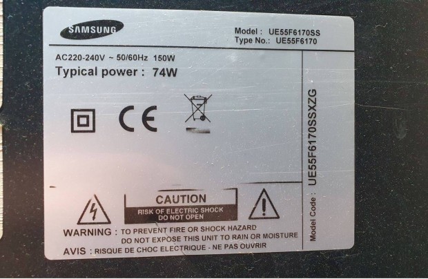 Samsung UE55F6170SS LED LCD tv hibás törött alkatrésznek táp elkelt