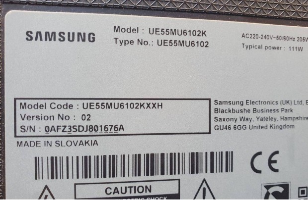 Samsung UE55MU6102K LED LCD tv panelek alkatrésznek Háttér nincs!