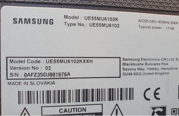 Samsung UE55MU6102K LED LCD tv panelek alkatrsznek Httr nincs!