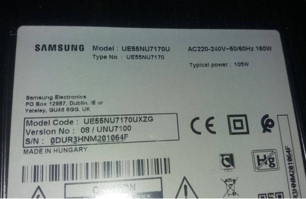 Samsung UE55NU7170U LED LCD tv panelek alkatrsznek UE55NU7170