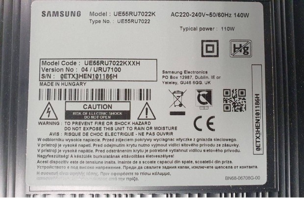 Samsung UE55RU7022K LED LCD tv hibás törött alkatrésznek UE55RU7022