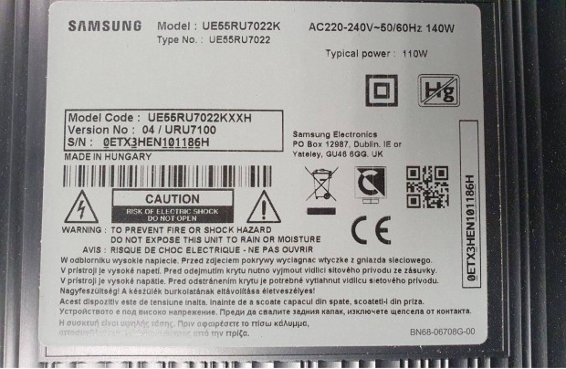 Samsung UE55RU7022K LED LCD tv hibs trtt alkatrsznek UE55RU7022