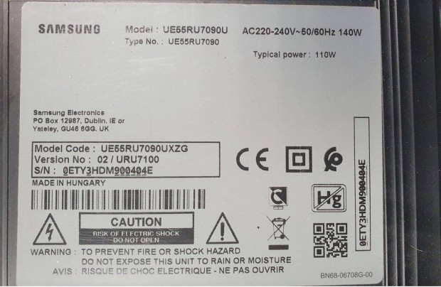 Samsung UE55RU7090U LED LCD tv hibs trtt alkatrsznek