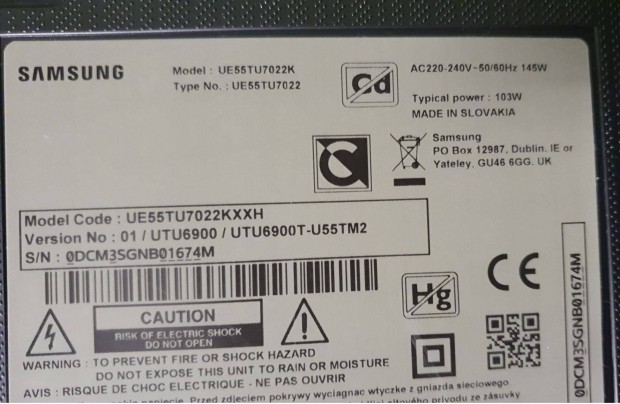 Samsung UE55TU7022K LED LCD tv hibs trtt alkatrsznek UE55TU7022 ?