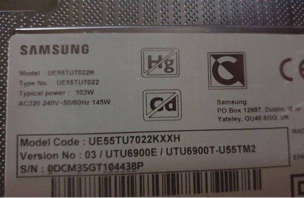 Samsung UE55TU7022K V03 LED LCD tv smart hibs trtt alkatrsznek