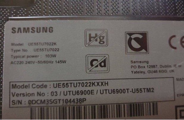 Samsung UE55TU7022K V03 LED LCD tv smart hibs trtt alkatrsznek