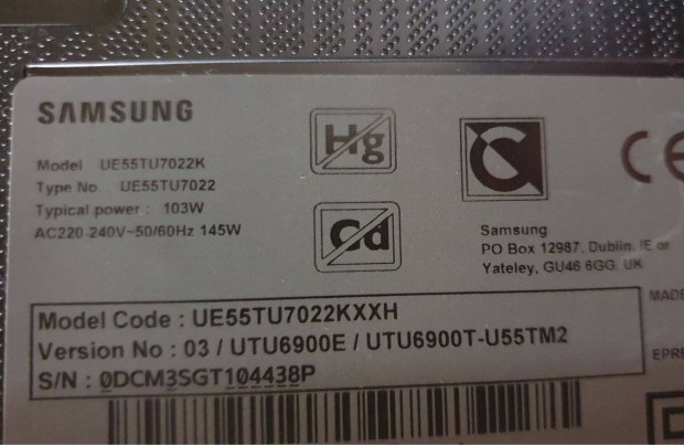 Samsung UE55TU7022K V03 LED LCD tv smart hibs trtt alkatrsznek