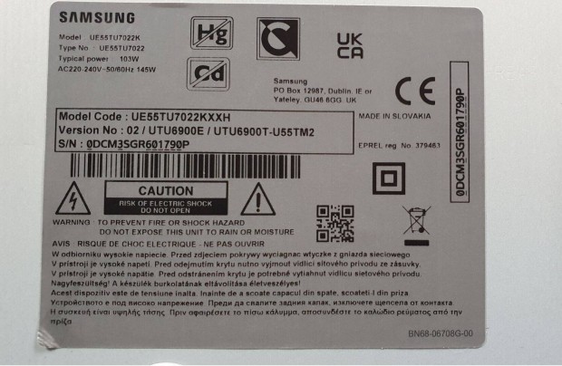 Samsung UE55TU7022K V:02 LED LCD tv UHD Smart alkatrsznek