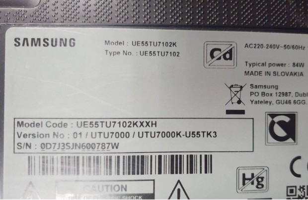 Samsung UE55TU7102K LED tv UHD Smart hibs trtt Ver:01