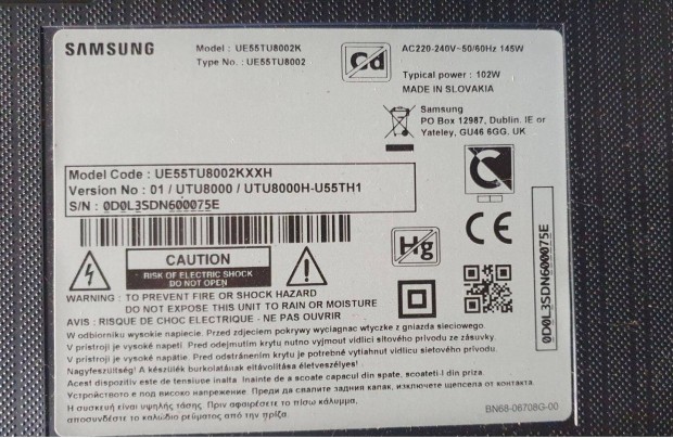 Samsung UE55TU8002K 4K UHD LED tv hibs trtt alkatrsznek