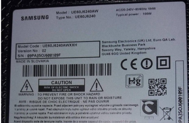 Samsung UE60J6240AW LED LCD tv hibs trtt alkatrsznek UE60J6240