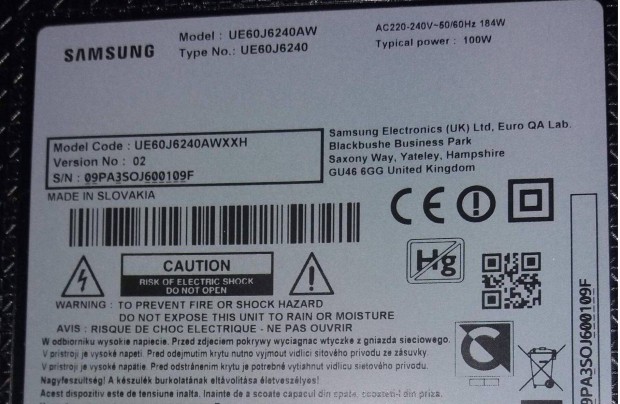 Samsung UE60J6240AW LED LCD tv hibs trtt alkatrsznek UE60J6240