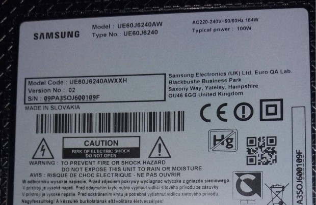 Samsung UE60J6240AW LED LCD tv hibs trtt alkatrsznek UE60J6240