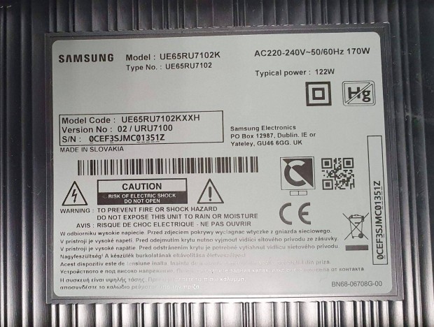 Samsung UE65RU7102 UHD LED tv hibs trtt alkatrsznek