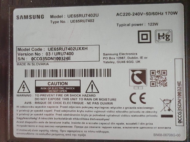 Samsung UE65RU7402 UHD LED tv tpegysg alkatrsznek main elkelt