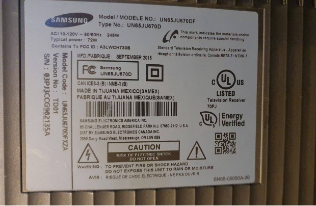 Samsung UN65JU670DF LED LCD tv hibs trtt alkatrsznek