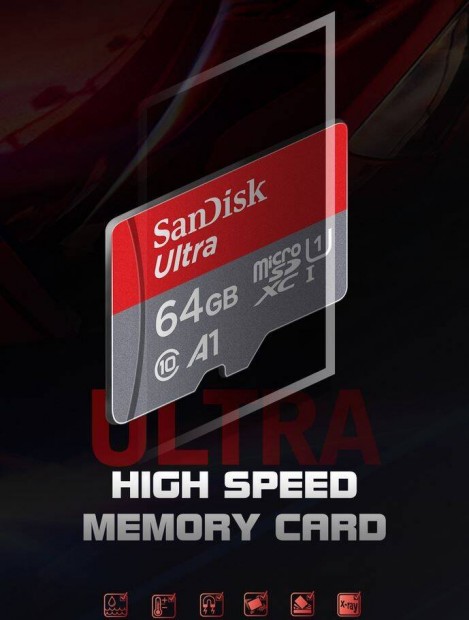 Sandisk 64GB-os micro SD A1 memriakrtya