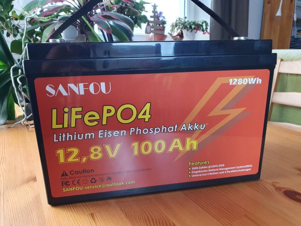 Sanfou 12,8V 100Ah 100A BMS Lifepo4 (litium vasfoszft) akkumultor