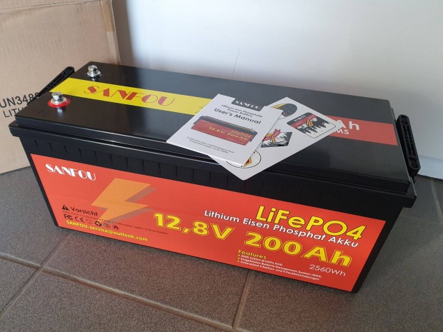 Sanfou 12,8V 200Ah 100A BMS Lifepo4 (litium vasfoszft) akkumultor