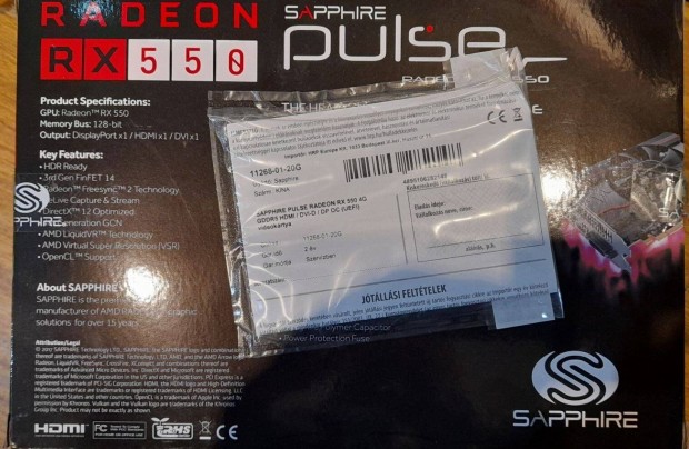 Sapphire Radeon RX 550 Pulse 4GB Gddr5 Elad