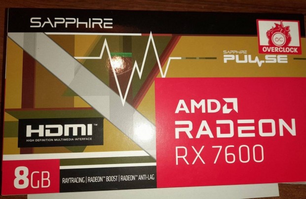 Sapphire Radeon RX 7600 8GB Pulsegaming OC Lite Garancis videkrtya