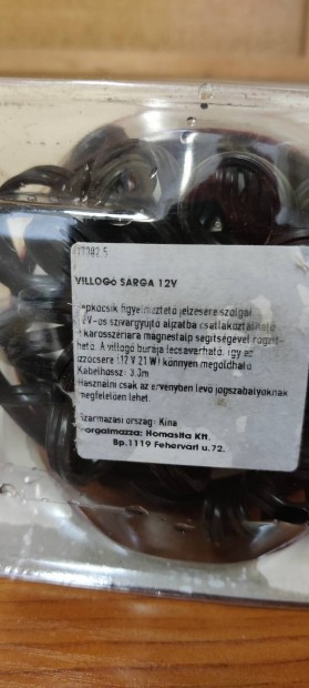 Sárga villogó 12v 3,3 m kabellel Új!