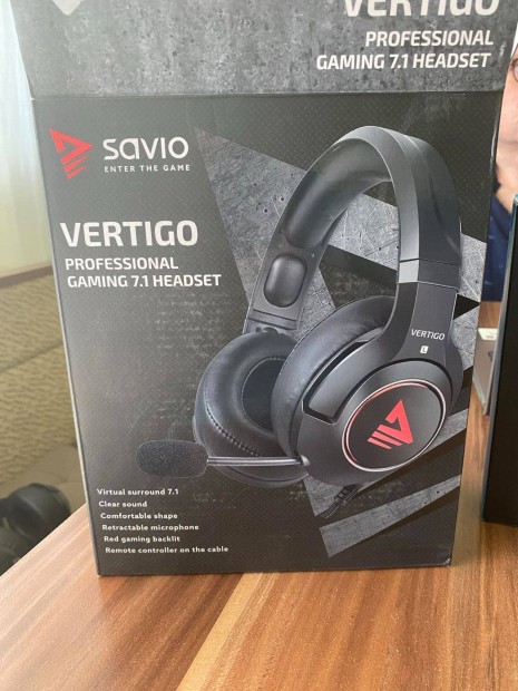 Savio Vertigo 7.1 Surround Gaming Fejhallgat/Headset Fekete/Piros (j