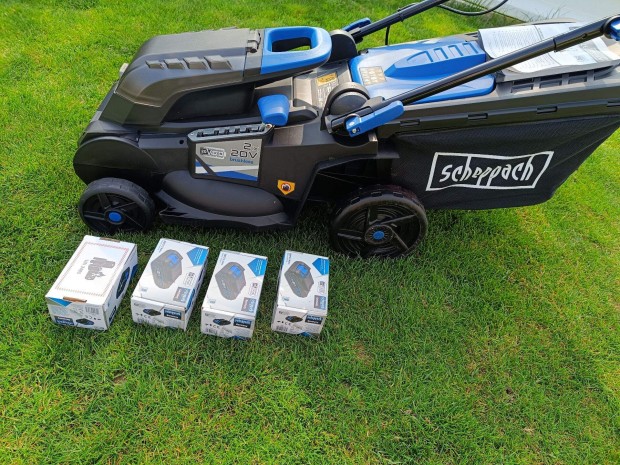 Scheppach BC-MP380-X akkumulátoros akkus aksis fűnyíró 4db akkumulátor