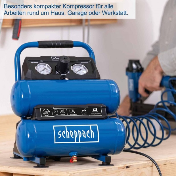 Scheppach Compressor HC10-Ketts olajmentes lgkompresszor, 7,5 litere