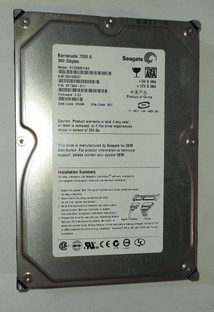 Seagate 300GB HDD merevlemez SATA 3.5" 100/100 #55DT