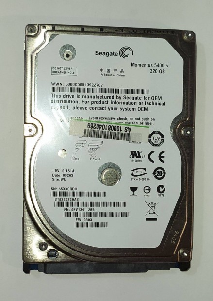 Seagate 320GB laptop / notebook HDD merevlemez SATA 2.5" 100/100 #Cqdh
