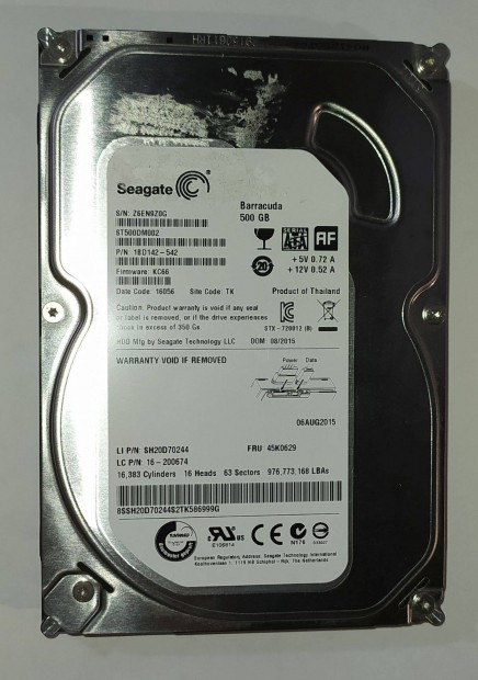 Seagate 500GB HDD merevlemez SATA 3.5" 100/100 #9Z0G
