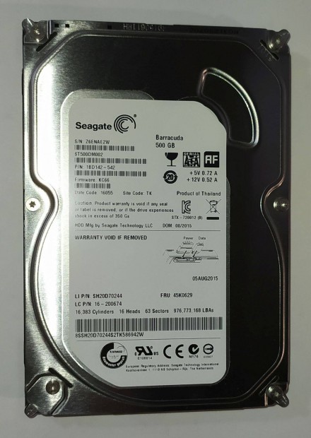 Seagate 500GB HDD merevlemez SATA 3.5" 100/100 #AE2W