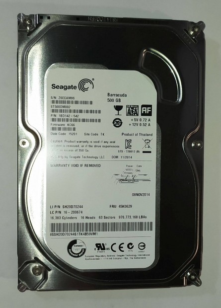 Seagate 500GB HDD merevlemez SATA 3.5" 100/100 #AM9S