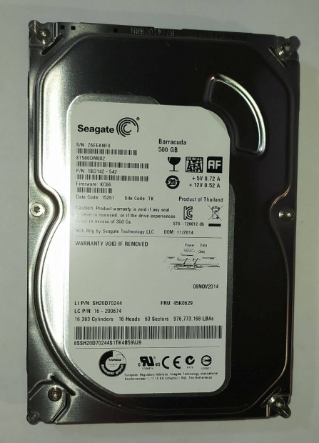 Seagate 500GB HDD merevlemez SATA 3.5" 100/100 #ANF8
