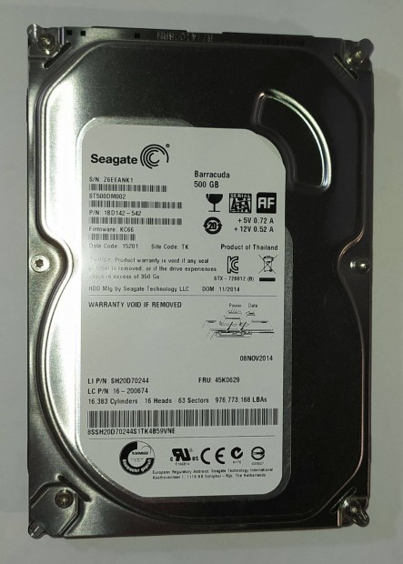Seagate 500GB HDD merevlemez SATA 3.5" 100/100 #ANK1