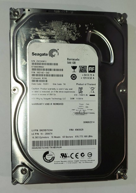 Seagate 500GB HDD merevlemez SATA 3.5" 100/100 #Anfg