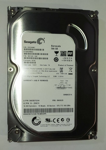 Seagate 500GB HDD merevlemez SATA 3.5" 100/100 #Ankc